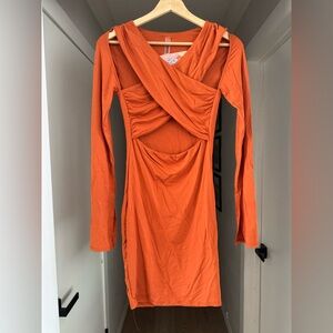 NWT | Boutique | Orange Long Sleeve Cut Out Mini Dress | Sz S